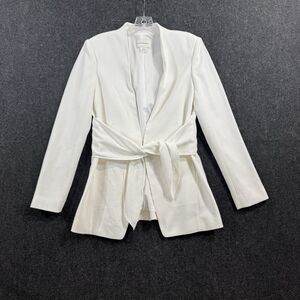 Club Monaco Blazer Women's Medium White Belted Longline Jacket Workwear Tailored